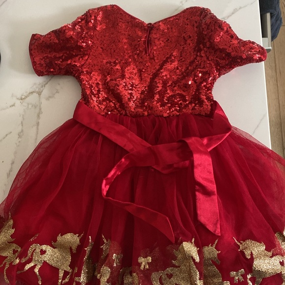 Girls Formal Red dress with Gold Color Sparkle Unicorns! - Picture 4 of 8